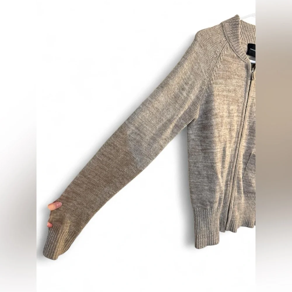 Nom De Guerre Zip Cardigan Wool Blend Sweater Beige Single Pocket Archive